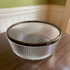 Vintage Silver Rimmed Ribbed Leaded Crystal Glass Flat-bottomed Serving Bowl